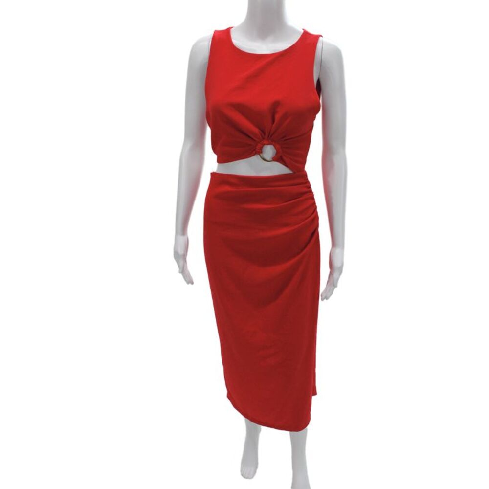 Zara Womens Bodycon Midi Dress Red Sleeveless Polyester Size XS